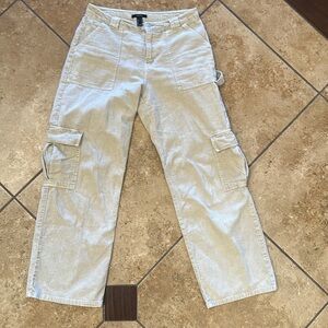 FOREVER 21 - WIDE LEG Cream Corduroy Pant- Size LARGE Carpenter Style